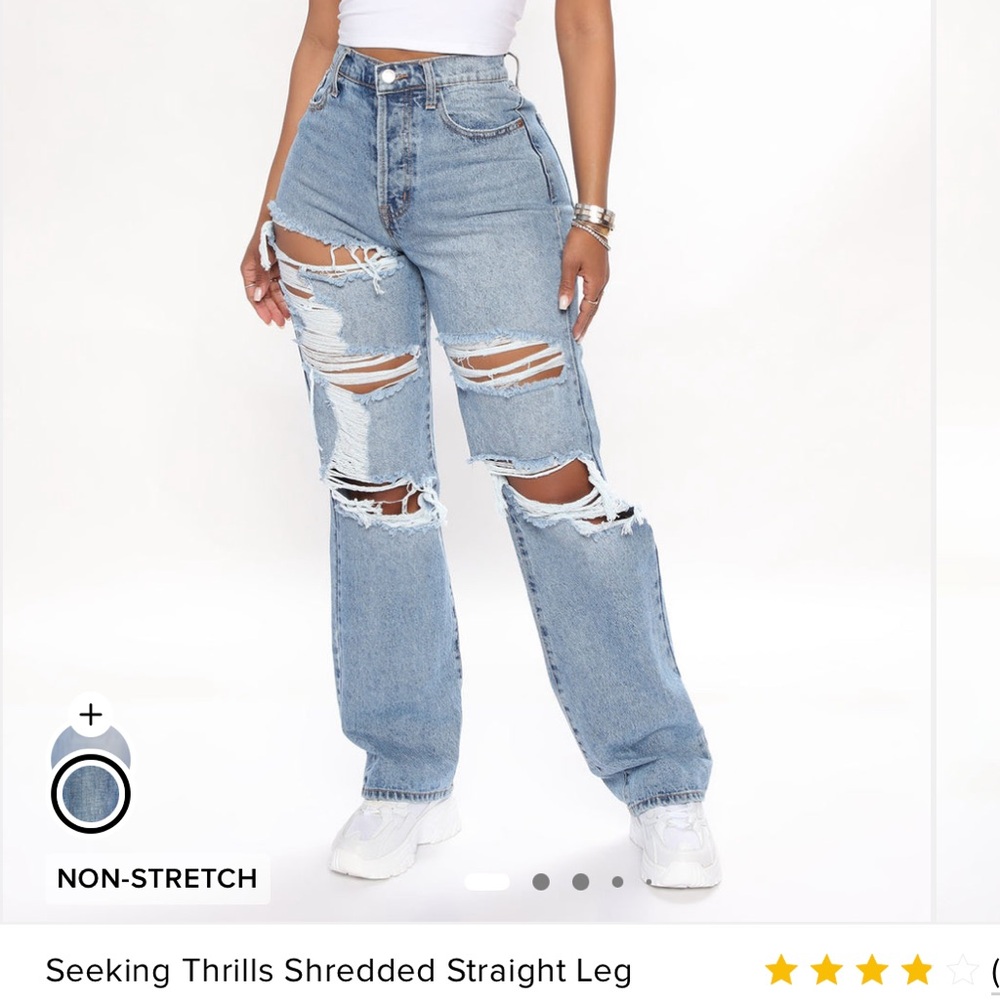 Fashion Nova Shredded Straight Leg Jeans - Medium Wash